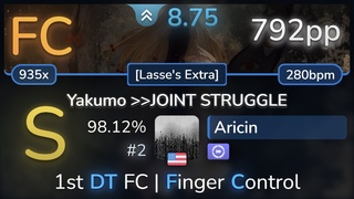 8.7 Aricin | Kucchi - Yakumo JOINT STRUGGLE Lasse's Extra +DT % (#2 792pp FC) - osu!