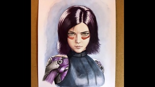 Рисуем акварелью персонажа Marvell ALITA
