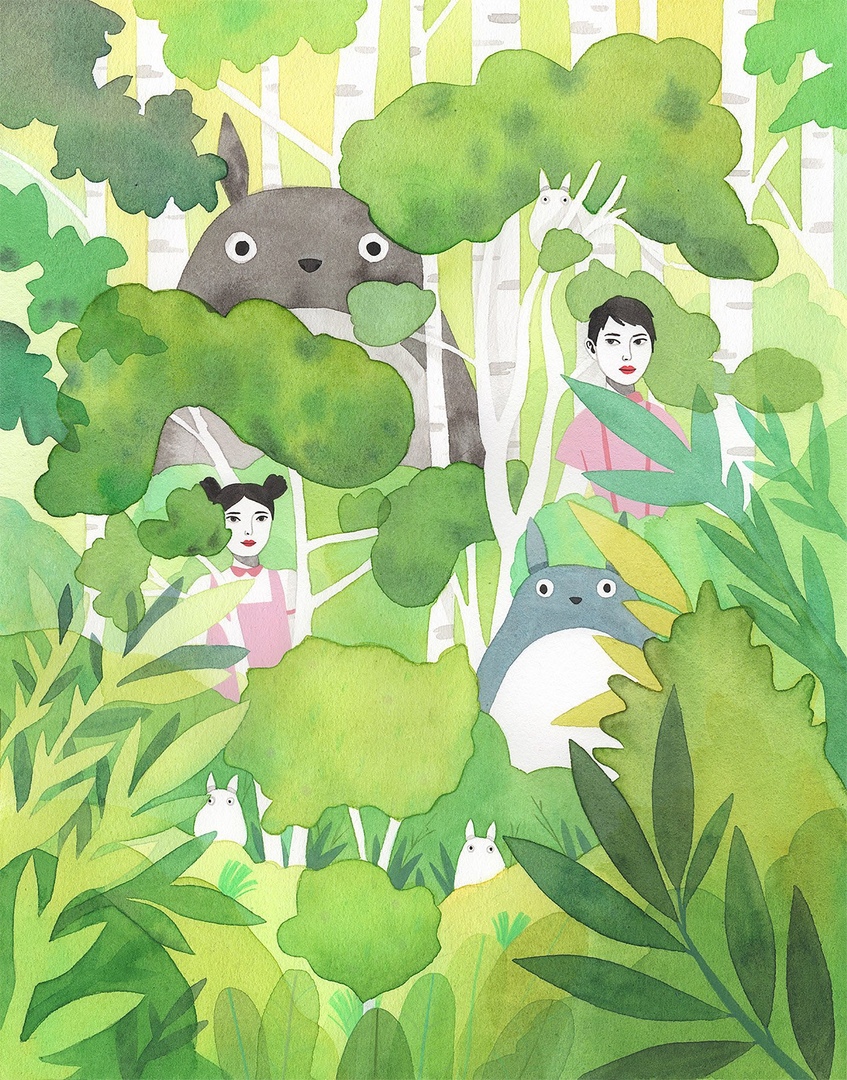 «Тоторо» - рисунок акварелью для выставки Spoke Art's Miyazaki, Сан-Франциско, Калифорния.